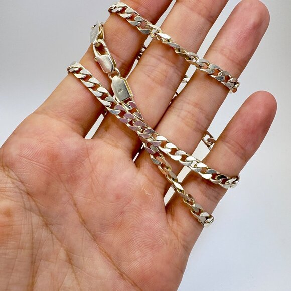 VTG Sterling Silver 925 Curb Link Chain Necklace Lobster Clasp Size 20" Length - Picture 8 of 11